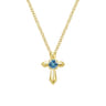 14K Yellow Gold Sky Blue Topaz Cross Pendant Necklace