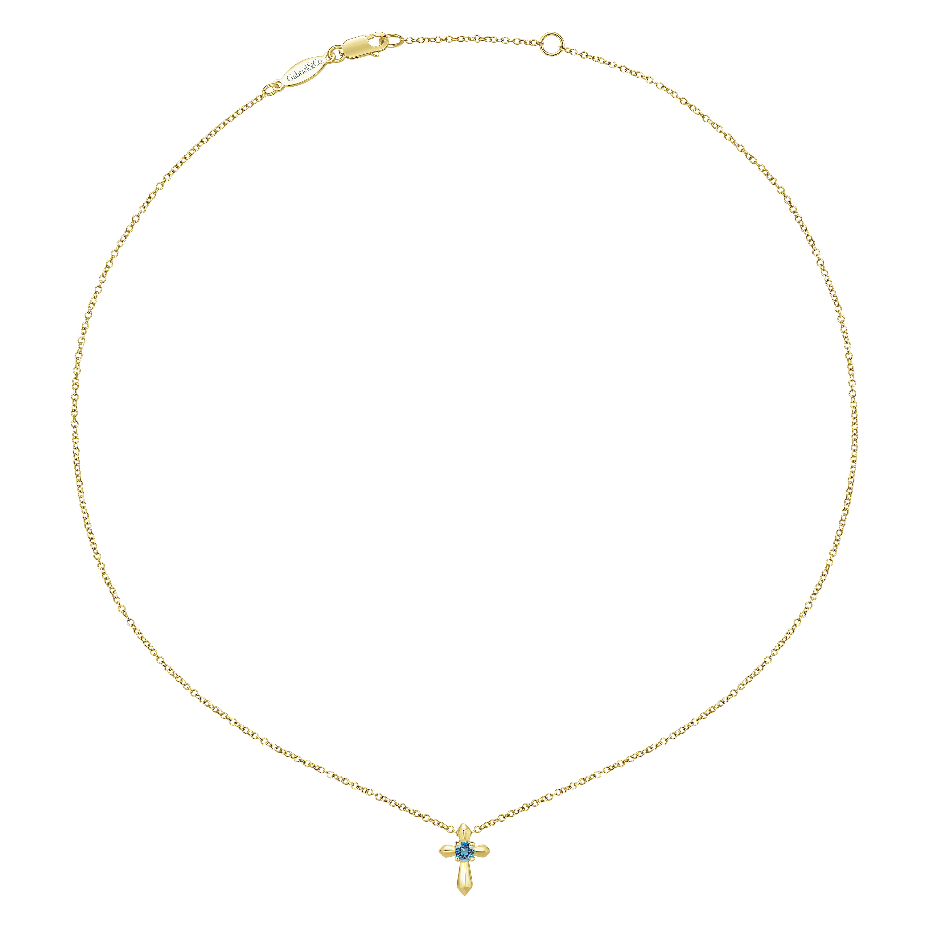 14K Yellow Gold Sky Blue Topaz Cross Pendant Necklace - Shot 2