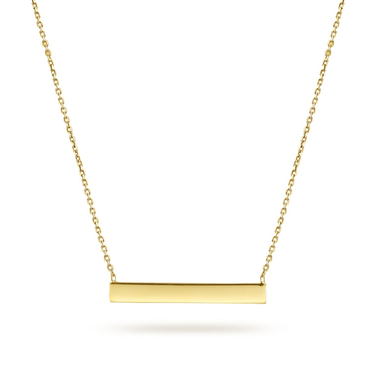 14K Yellow Gold Smooth Bar ID Necklace - Shot 1