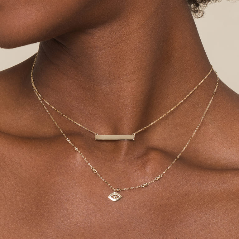 14K Yellow Gold Smooth Bar ID Necklace - Shot 4