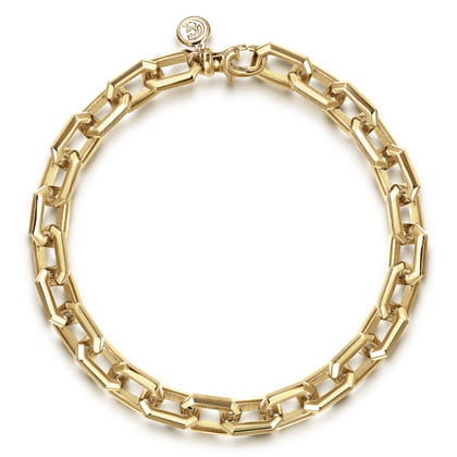 14K Yellow Gold Solid Faceted Chain Bracelet