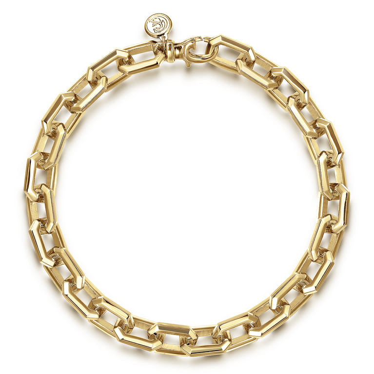 14K Yellow Gold Solid Faceted Chain Bracelet - Shot 1