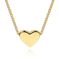 14K Yellow Gold Solid Heart Pendant Necklace