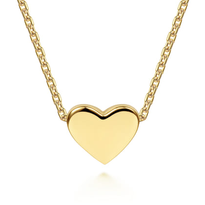 14K Yellow Gold Solid Heart Pendant Necklace