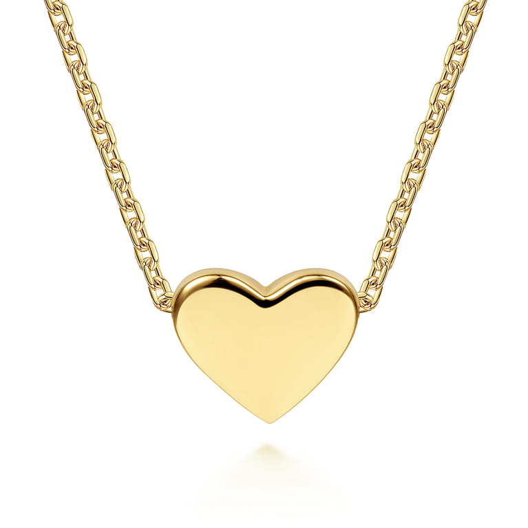14K Yellow Gold Solid Heart Pendant Necklace - Shot 1