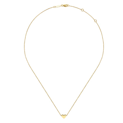 14K Yellow Gold Solid Heart Pendant Necklace