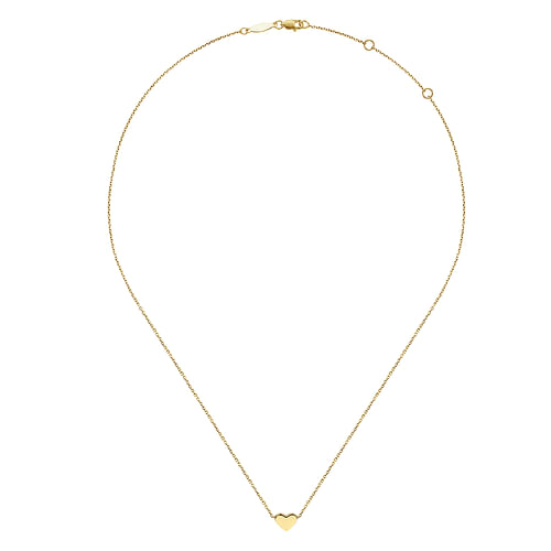 14K Yellow Gold Solid Heart Pendant Necklace - Shot 2