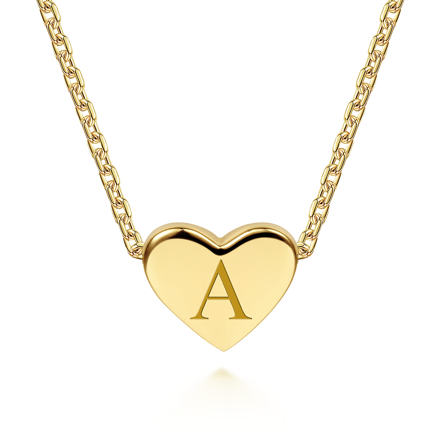 14K Yellow Gold Solid Heart Pendant Necklace