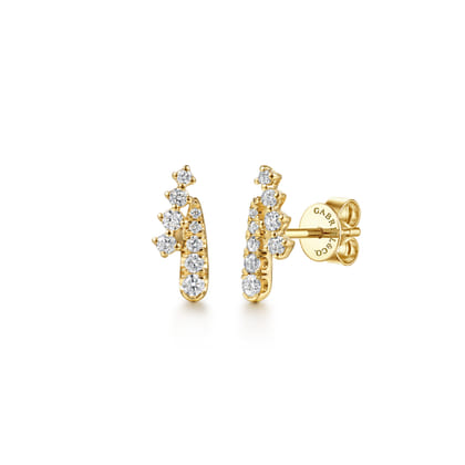 14K Yellow Gold Spike Bypass Graduating Diamond Stud Earrings