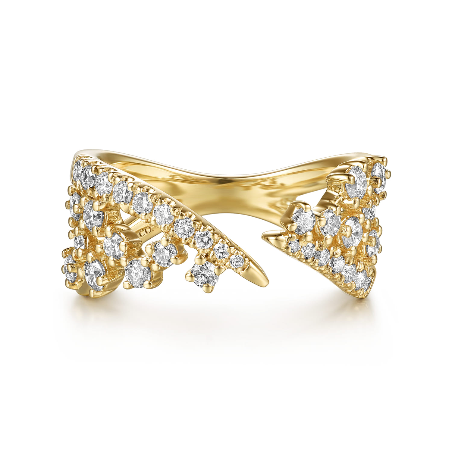 14K Yellow Gold Spike Diamond And Waterfall Bypass Ring - 0.75 ct - Shot 1