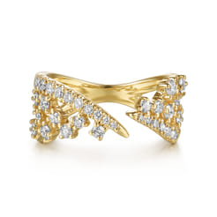 14K Yellow Gold Spike Diamond And Waterfall Bypass Ring