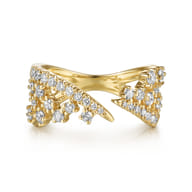14K Yellow Gold Spike Diamond And Waterfall Bypass Ring