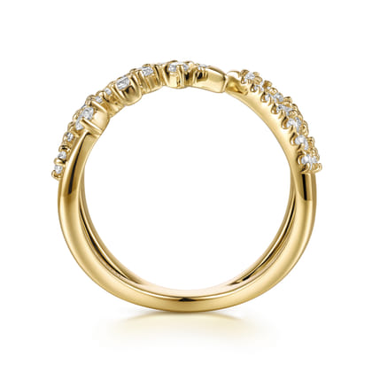 14K Yellow Gold Spike Diamond And Waterfall Bypass Ring