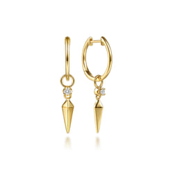 14K Yellow Gold Spike Diamond Huggie Drop Earrings