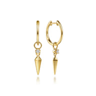 14K Yellow Gold Spike Diamond Huggie Drop Earrings