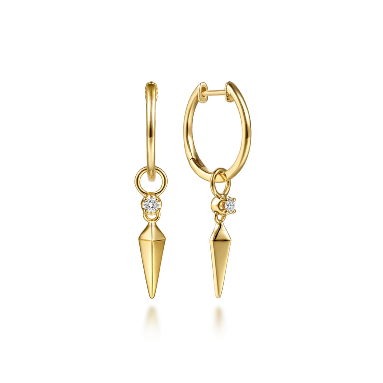 14K Yellow Gold Spike Diamond Huggie Drop Earrings - 0.09 ct - Shot 1