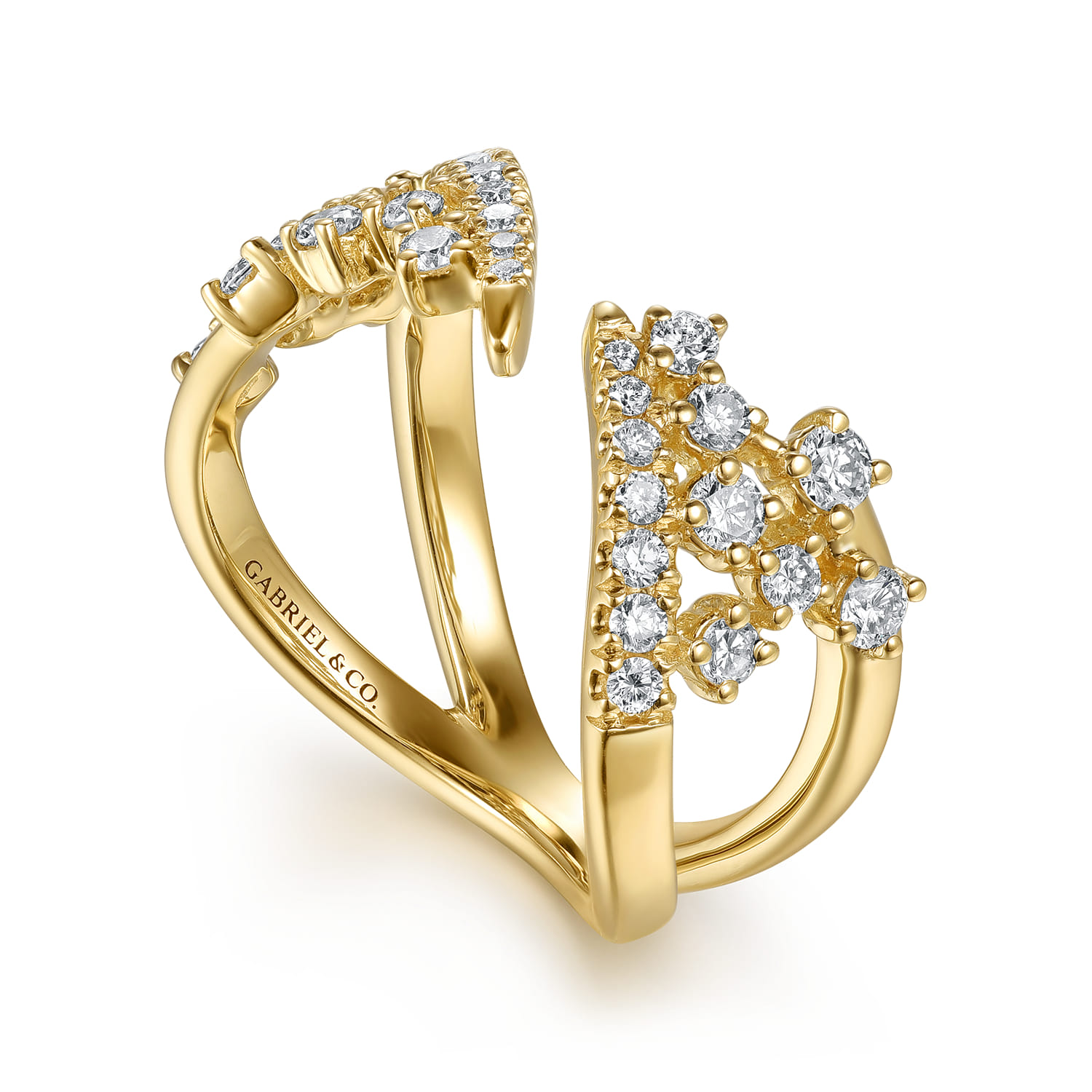 14K Yellow Gold Spike Diamond and Waterfall Bypass Ring - 0.75 ct - Shot 3