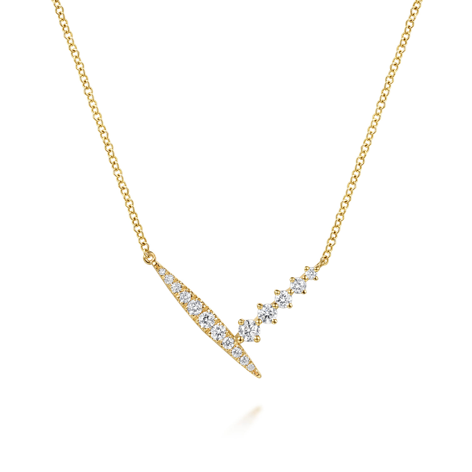 14K Yellow Gold Spike Graduating Diamond Chevron Bar Necklace - 0.35 ct - Shot 1