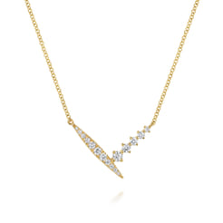 14K Yellow Gold Spike Graduating Diamond Chevron Bar Necklace