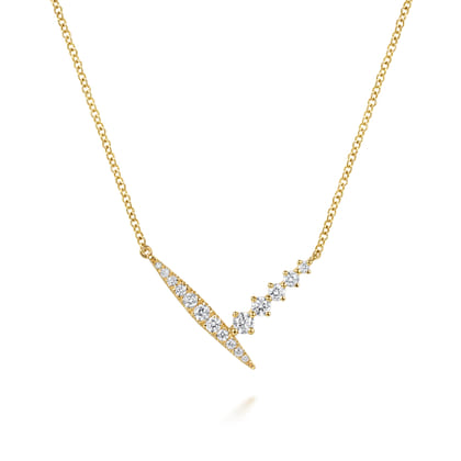 14K Yellow Gold Spike Graduating Diamond Chevron Bar Necklace