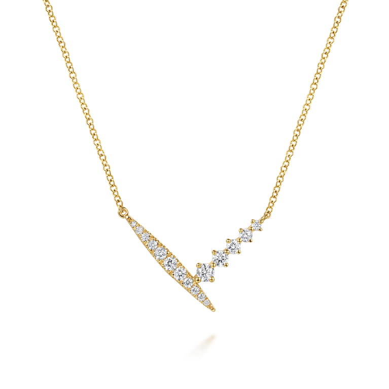 14K Yellow Gold Spike Graduating Diamond Chevron Bar Necklace - 0.35 ct - Shot 1