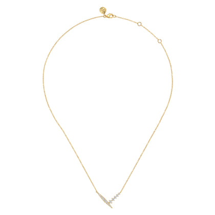 14K Yellow Gold Spike Graduating Diamond Chevron Bar Necklace
