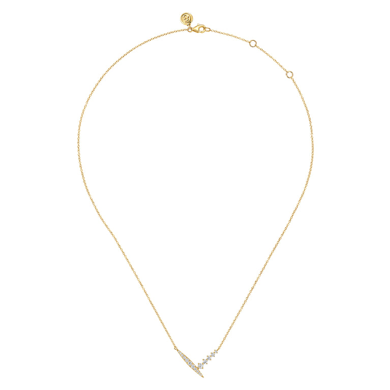 14K Yellow Gold Spike Graduating Diamond Chevron Bar Necklace - 0.35 ct - Shot 2