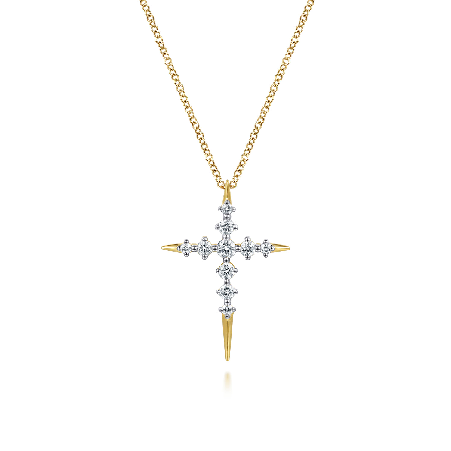 14K Yellow Gold Spike Graduating Diamond Cross Necklace - 0.35 ct - Shot 1