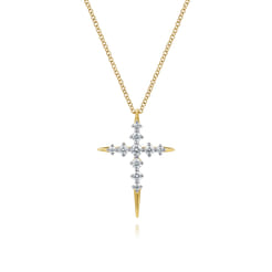14K Yellow Gold Spike Graduating Diamond Cross Necklace
