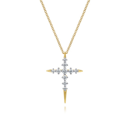 14K Yellow Gold Spike Graduating Diamond Cross Necklace