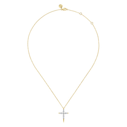 14K Yellow Gold Spike Graduating Diamond Cross Necklace