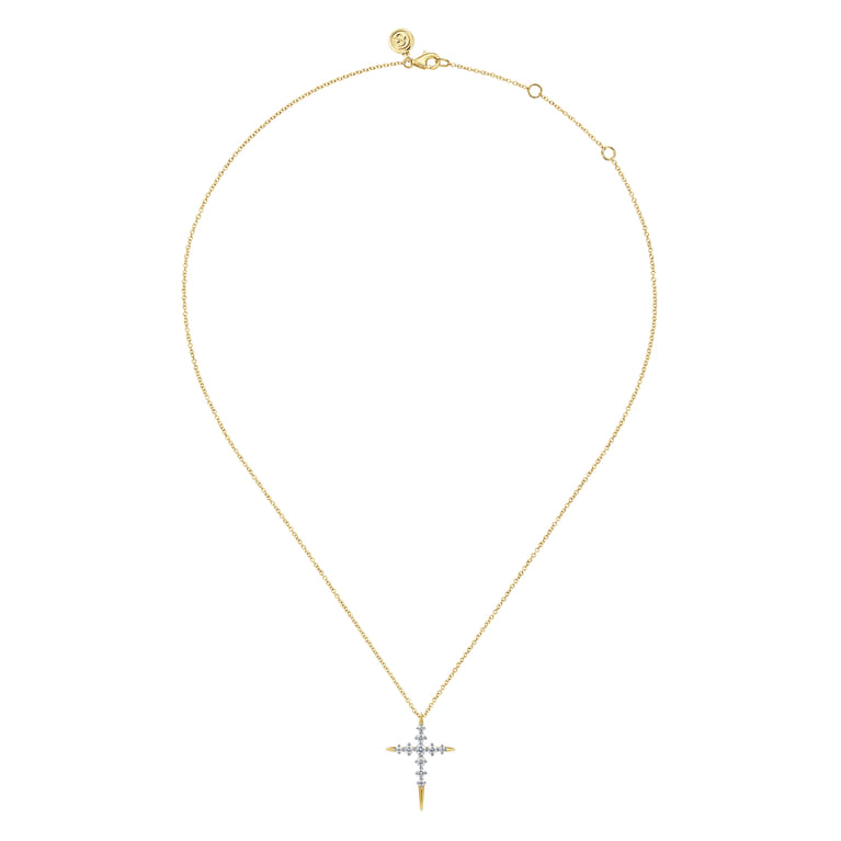 14K Yellow Gold Spike Graduating Diamond Cross Necklace - 0.35 ct - Shot 2