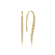 14K Yellow Gold Spike Graduating Diamond Fish Wire Drop Earrings