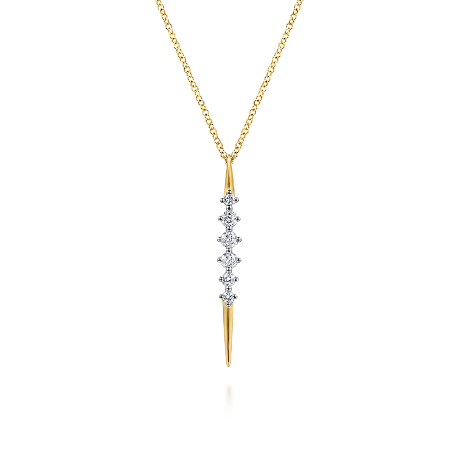 14K Yellow Gold Spike Graduating Diamond Vertical Spike Bar Necklace - 0.3 ct - Shot 1