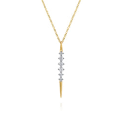 14K Yellow Gold Spike Graduating Diamond Vertical Spike Bar Necklace