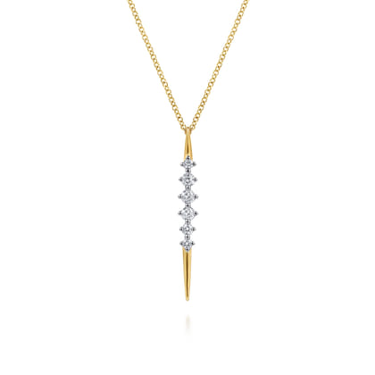 14K Yellow Gold Spike Graduating Diamond Vertical Spike Bar Necklace