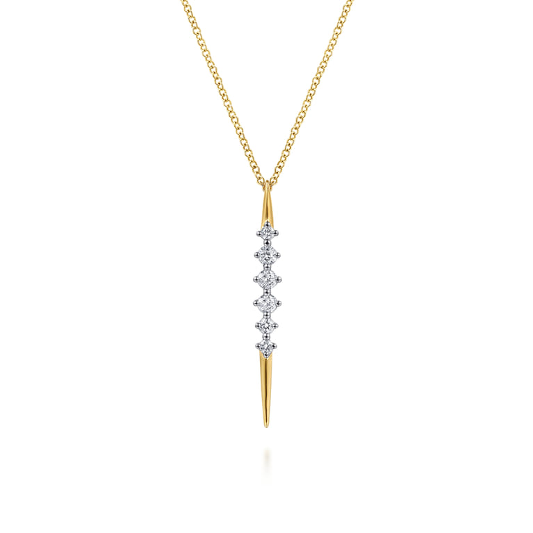 14K Yellow Gold Spike Graduating Diamond Vertical Spike Bar Necklace - 0.3 ct - Shot 1