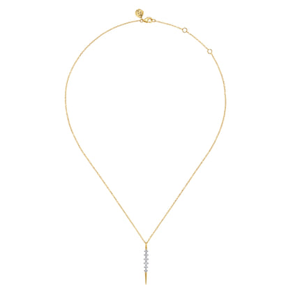 14K Yellow Gold Spike Graduating Diamond Vertical Spike Bar Necklace