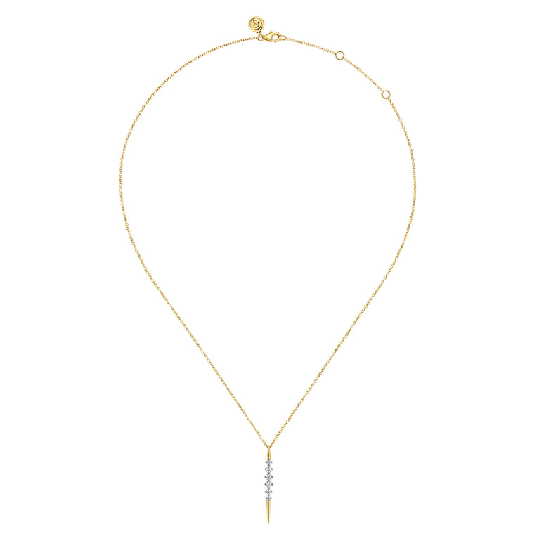 14K Yellow Gold Spike Graduating Diamond Vertical Spike Bar Necklace - 0.3 ct - Shot 2