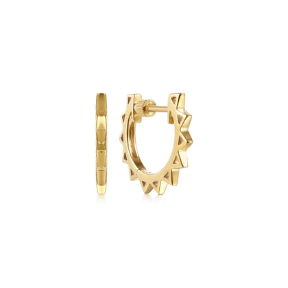 14K Yellow Gold Spike Huggie Earrings
