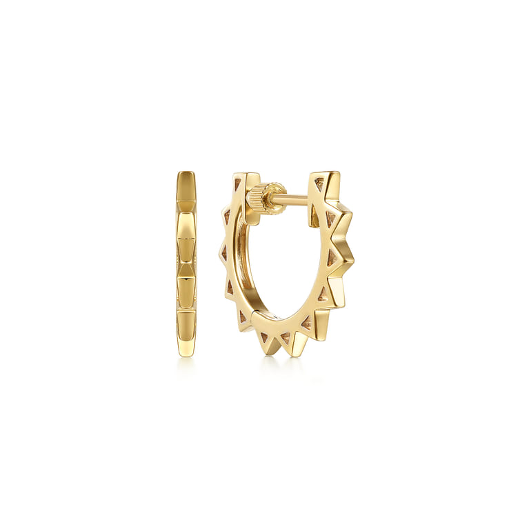 14K Yellow Gold Spike Huggie Earrings - Shot 1