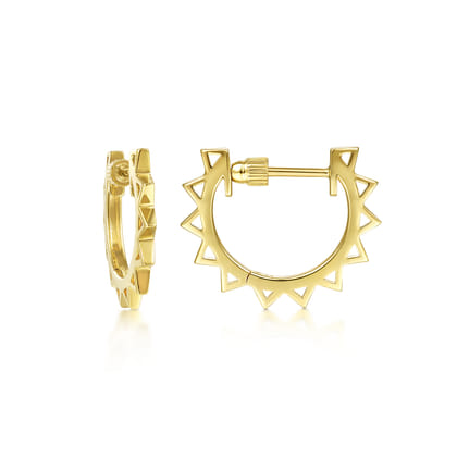 14K Yellow Gold Spike Huggie Earrings
