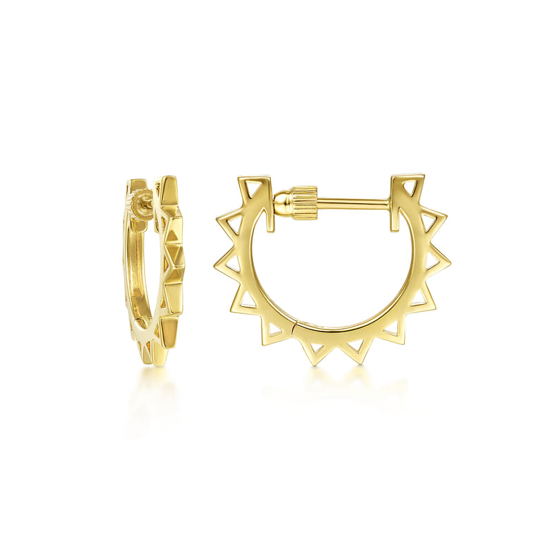14K Yellow Gold Spike Huggie Earrings - Shot 3