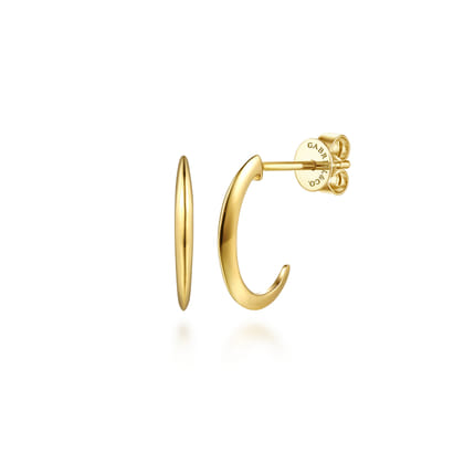 14K Yellow Gold Spike J Hoop Earrings