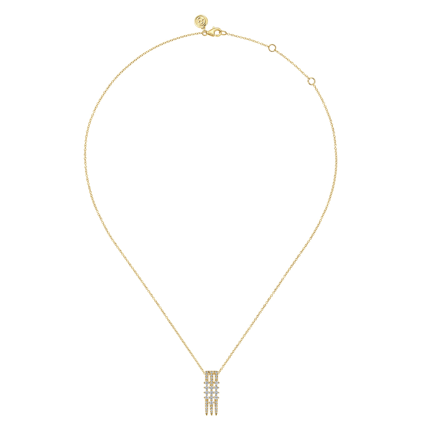 14K Yellow Gold Spike Multi Row Diamond Pendant Necklace - 0.5 ct - Shot 2