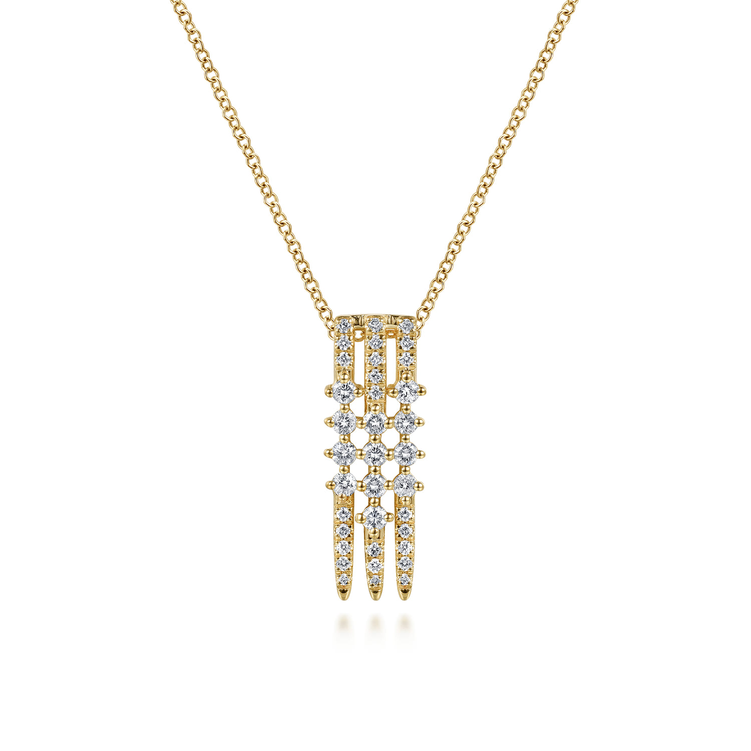 14K Yellow Gold Spike Multi Row Vertical Diamond Pendant Necklace - 0.5 ct - Shot 1