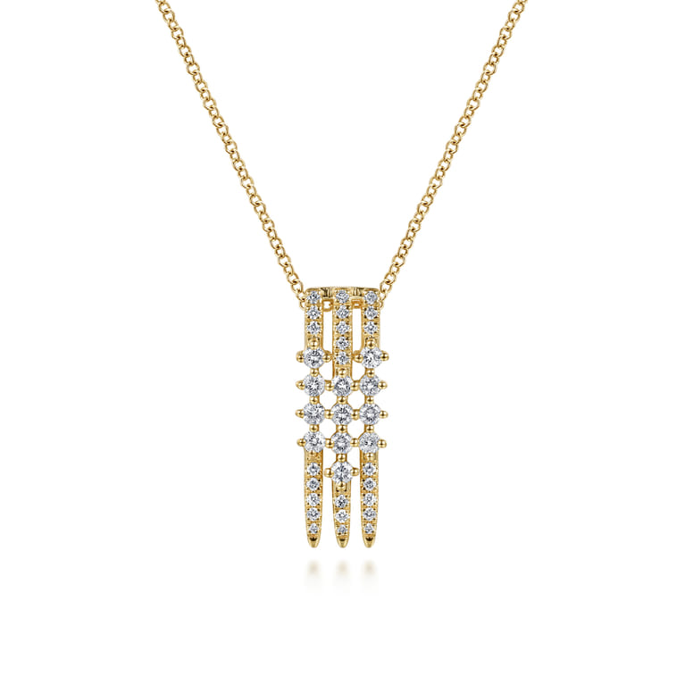 14K Yellow Gold Spike Multi Row Vertical Diamond Pendant Necklace - 0.5 ct - Shot 1