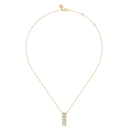 14K Yellow Gold Spike Multi Row Vertical Diamond Pendant Necklace