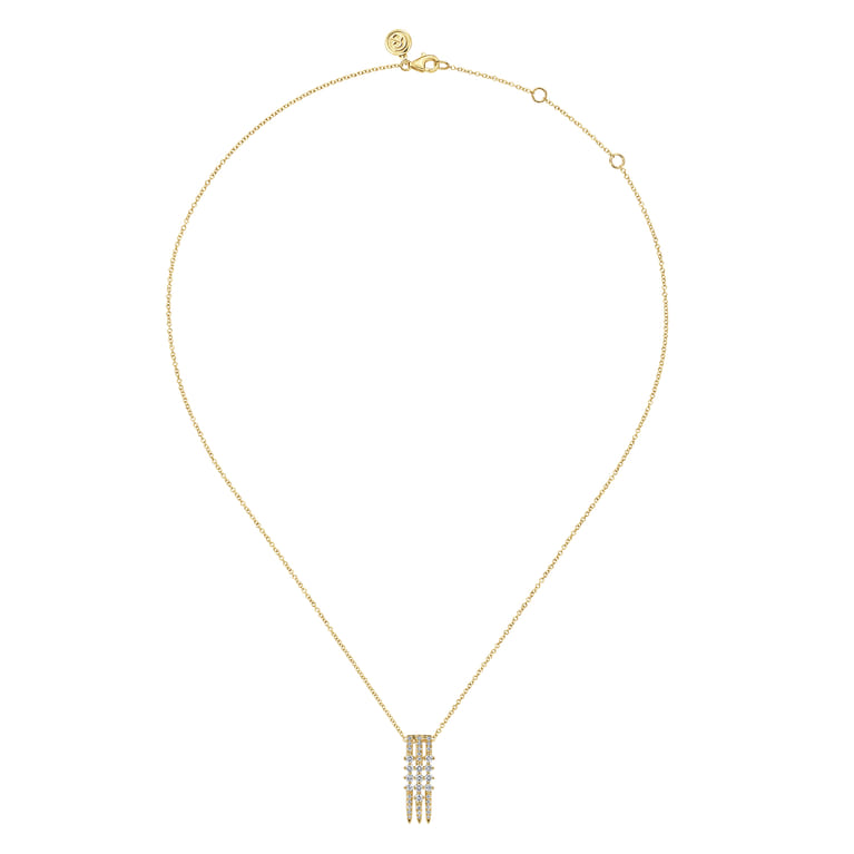 14K Yellow Gold Spike Multi Row Vertical Diamond Pendant Necklace - 0.5 ct - Shot 2