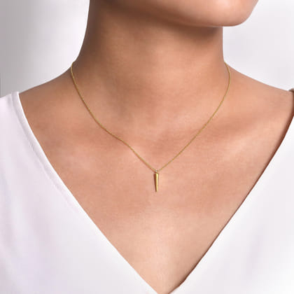 14K Yellow Gold Spike Pendant Necklace